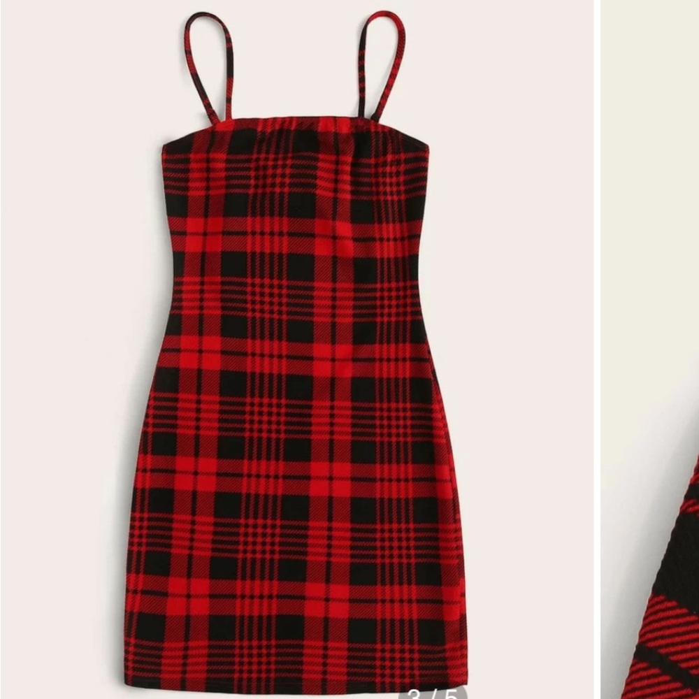 Plaid Red/Black Strappy Minidress